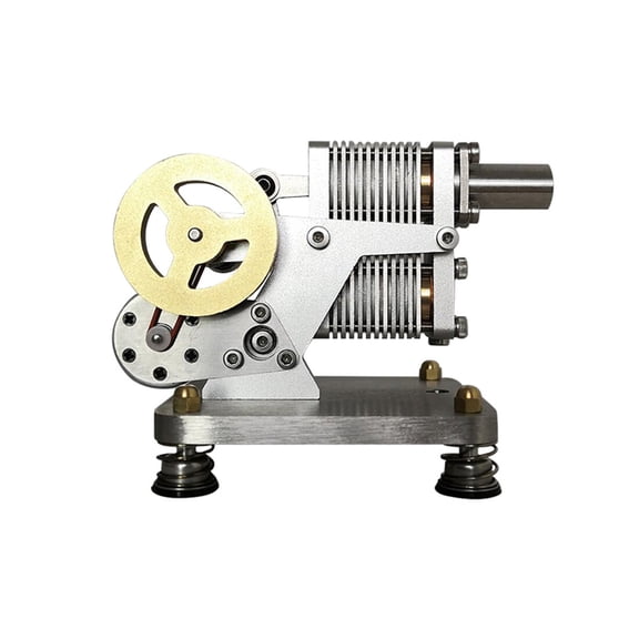 Stirling Engine Model Kit That Works, Industrial Metal Alpha Hot-Air Stirling Engine with LED for Educational Science Demonstrations