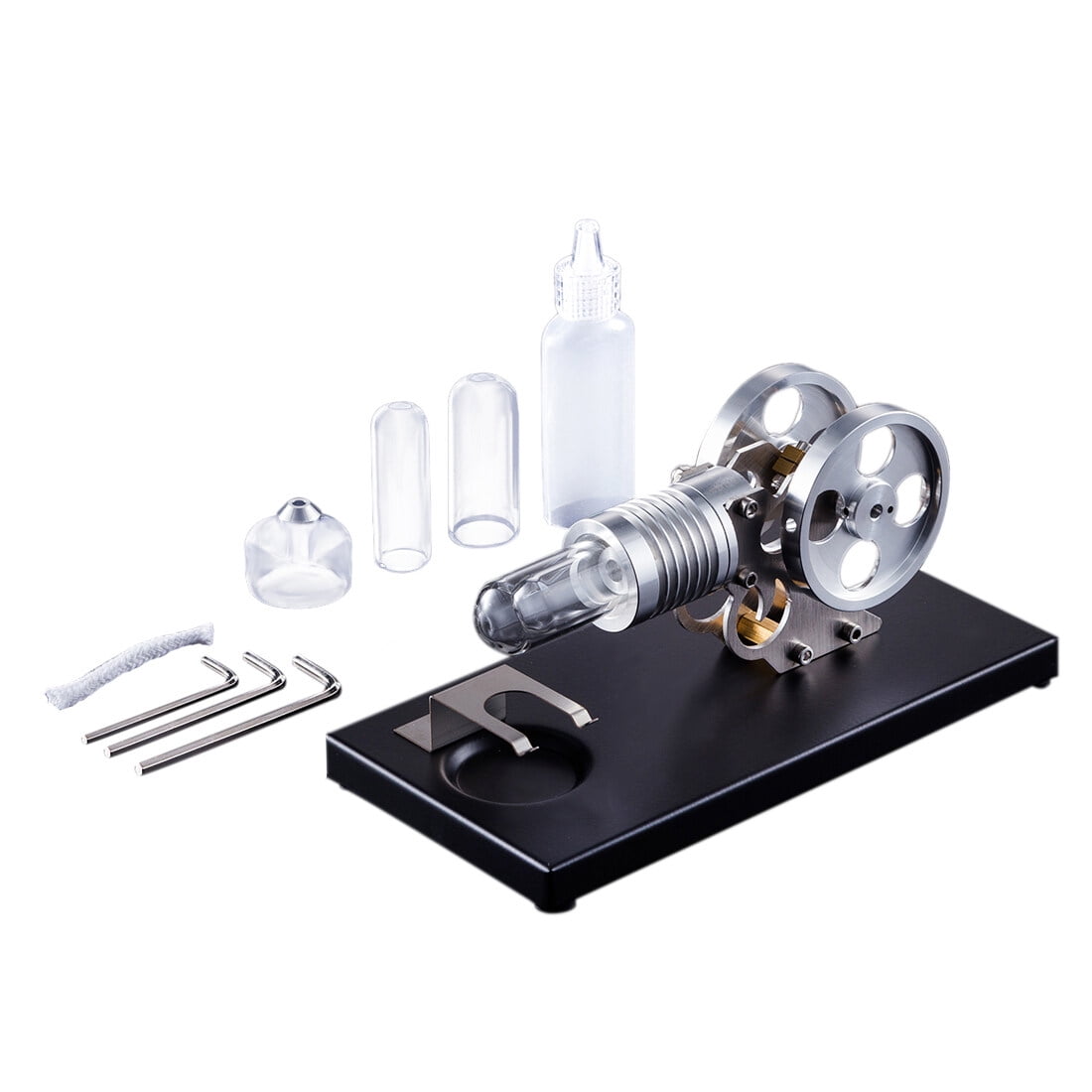 Stirling Engine Model Kit That Works, Metal & Glass Hot Air Stirling Engine with Alcohol Lamp for Educational Science Demonstrations