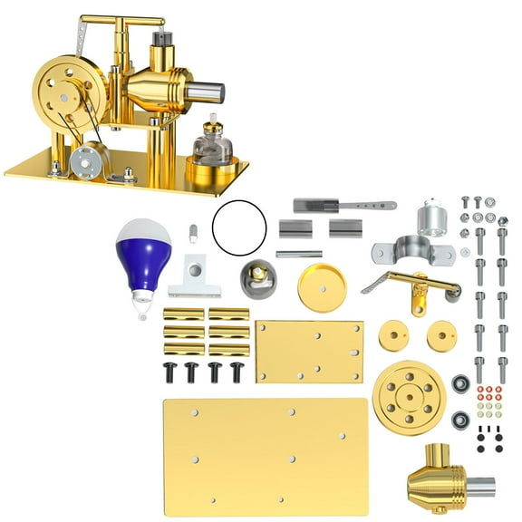 Stirling Engine Model Kit That Works, DIY Metal Balance Hot Air Stirling Engine with Mini Generator & LED Light for Physics Science Experiment Demonstration
