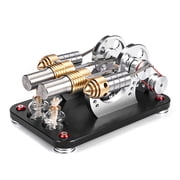 Stirling Engine Model Kits, All-Metal Two-Cylinder Parallel Engine Model, External Combustion Engine with Generator and Alcohol Burners for DIY Physics Experiment Educational
