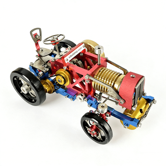 Stirling Engine Tractor Model  Heat Powered Retro Farm Tractor with Metal Gear Transmission, Manual Steering & 2-Speed Gearbox, Alcohol Fueled Mechanical Engine Model for Adults