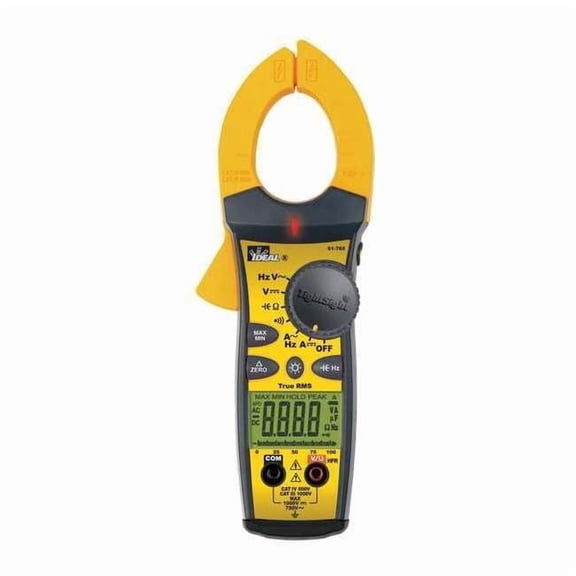 Ideal Clamp Meter, 4 Digit LCD, 1,000 A, 2.0 in (51 mm) Jaw Capacity 61-775GA