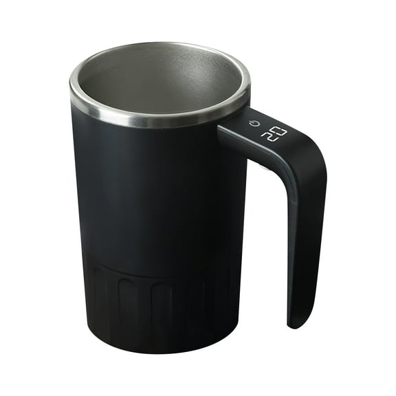 Stirring Coffee Cup with Temperature Display - Rechargeable Self Stirring Mug with Lid, Stainless Steel Smart Cup for Coffee, Tea, Hot Beverages, Black