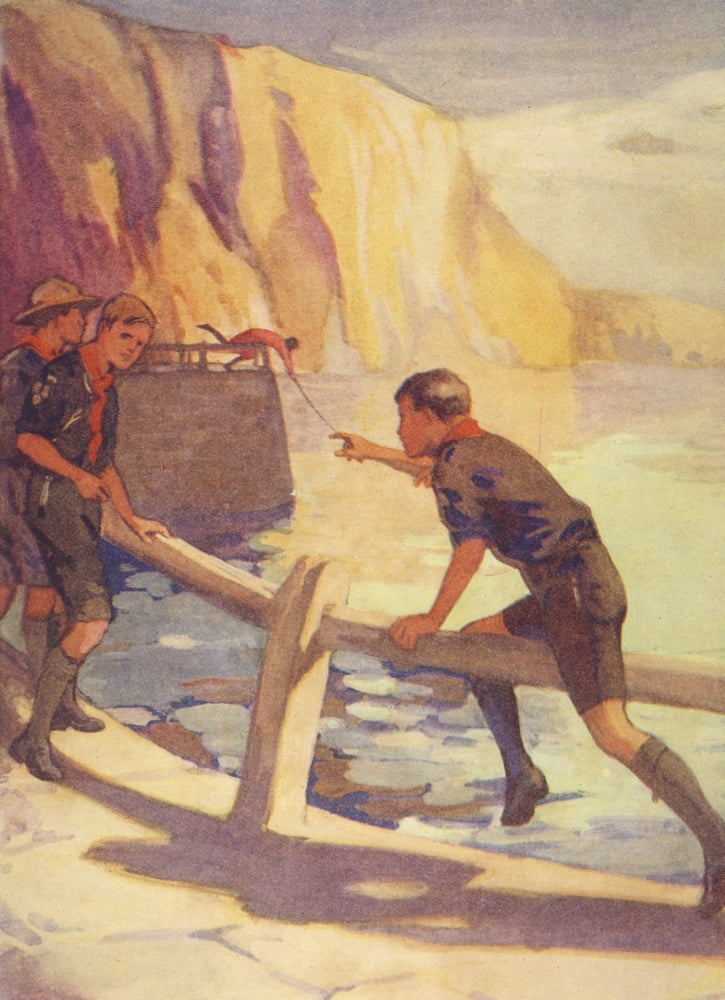 Stirring Stories for Boys 1935 Scouts in cove Canvas Art - Unknown (24 x 36)