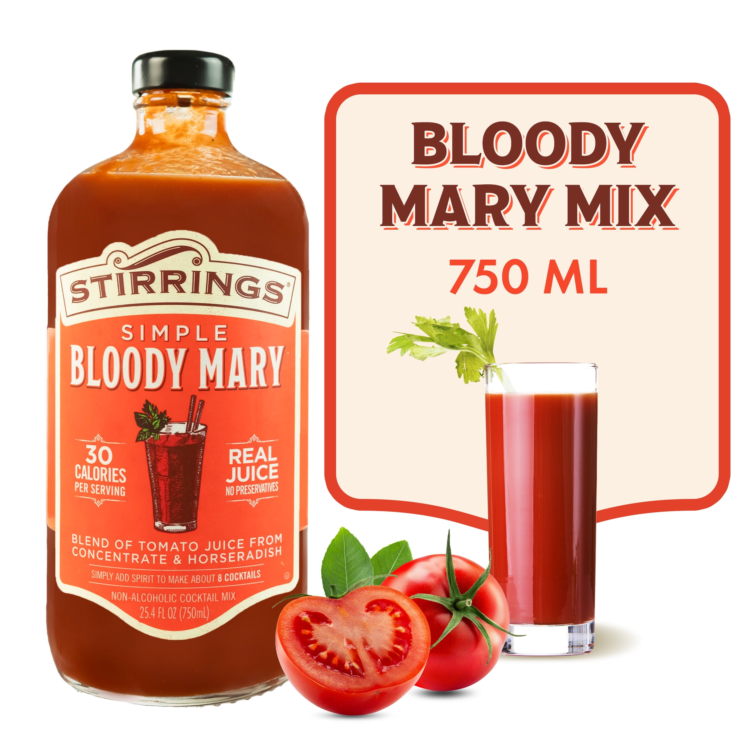 Stirrings Bloody Mary Cocktail Mixer - 25.4 fl oz Glass Bottle, Pack of (1)