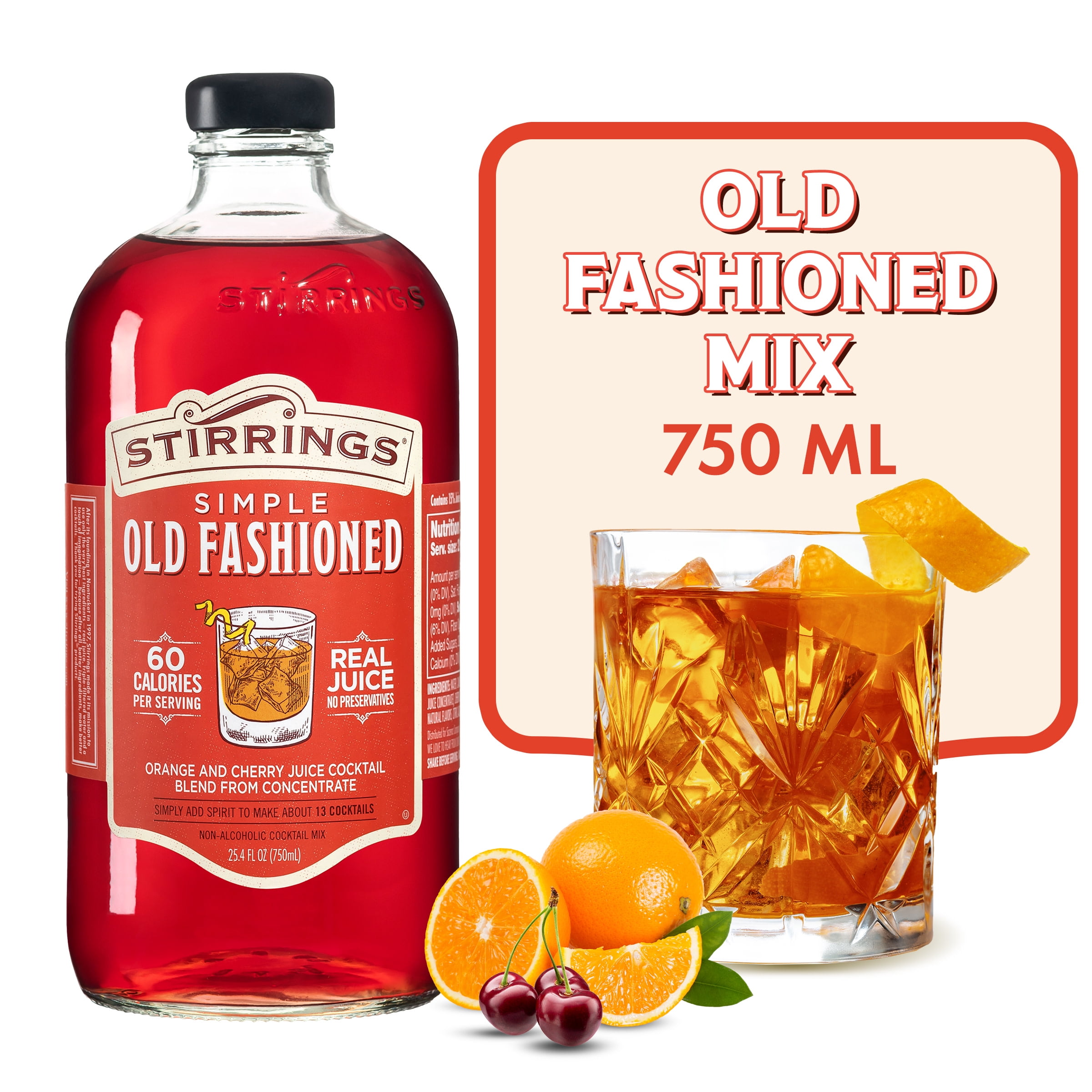 Stirrings Old Fashioned Cocktail Mixer, 25.4 fl oz Glass Bottle, Pack