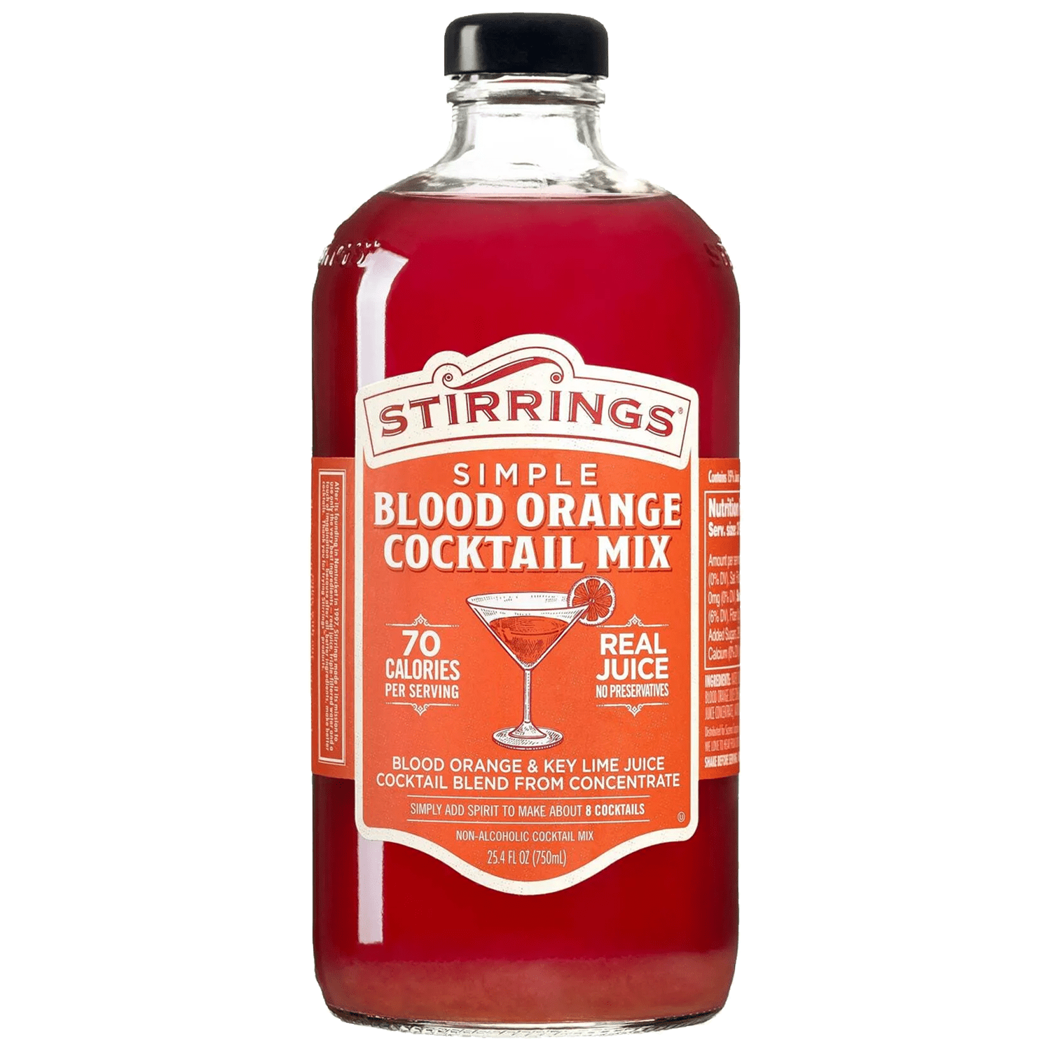 Stirrings Simple Blood Orange Cocktail Mix 750ml Bottles - Real Juice No Preservatives - 90 Calories - Drink Mixer