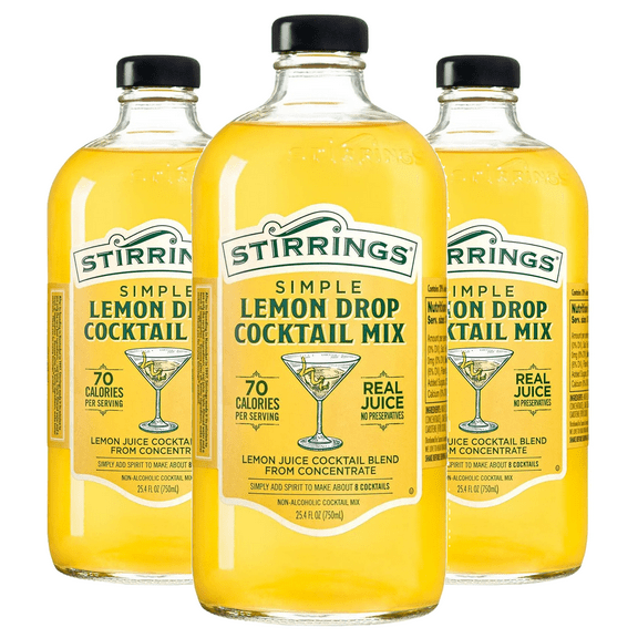 Stirrings Simple Lemon Drop Cocktail Mix 750ml Bottles - Real Juice No Preservatives - 90 Calories - Drink Mixer