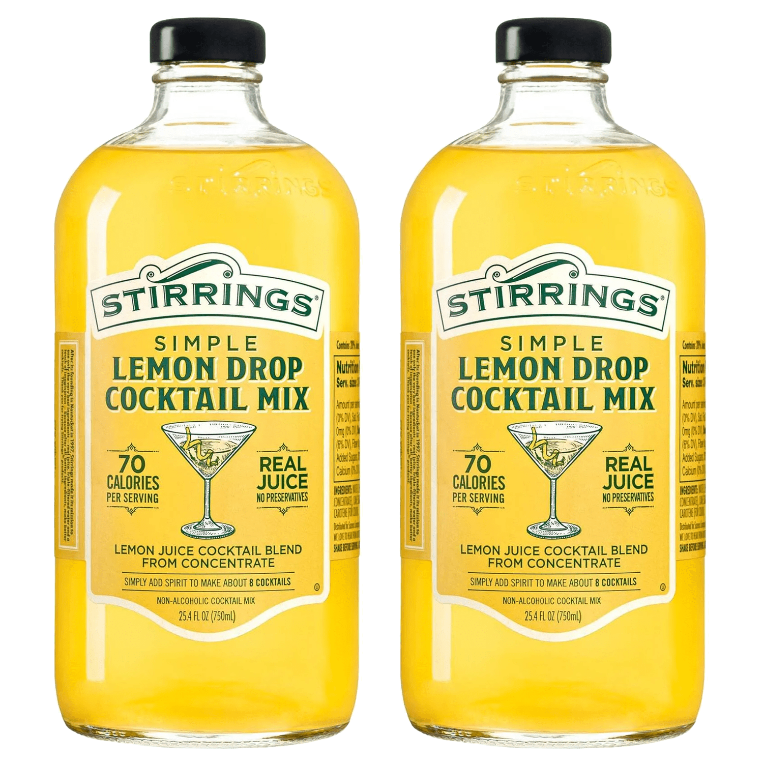 Stirrings Simple Lemon Drop Cocktail Mix 750ml Bottles - Real Juice No Preservatives - 90 Calories - Drink Mixer