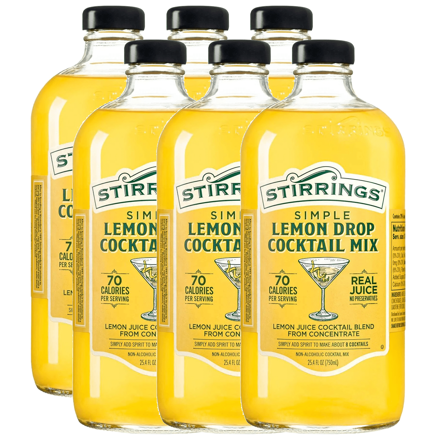 Stirrings Simple Lemon Drop Cocktail Mix 750ml Bottles - Real Juice No Preservatives - 90 Calories - Drink Mixer