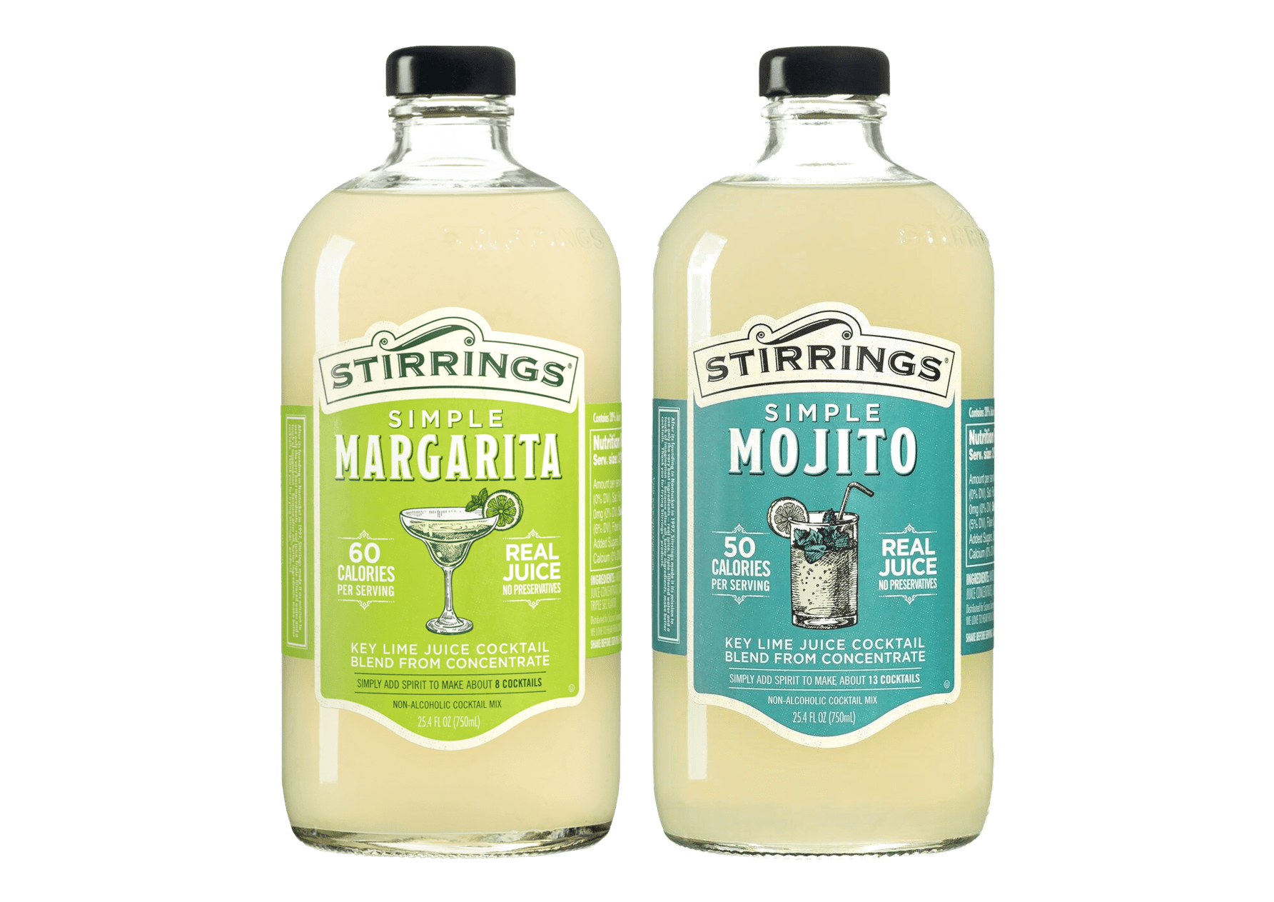 Stirrings Simple Margarita & Simple Mojito Non-Alcoholic Cocktail Mix Variety 2-Pack 25.4 fl. oz. (750ml) Bottles