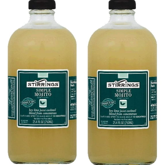 Stirrings Simple Mojito Non-Alcoholic Cocktail Mix, TWO 25.4 fl. oz. (750ml) Bottles