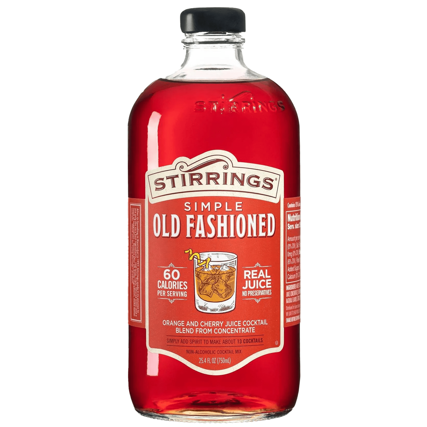 Stirrings Simple Old Fashioned Cocktail Mix 750ml Bottles - Real Juice No Preservatives - 90 Calories - Drink Mixer