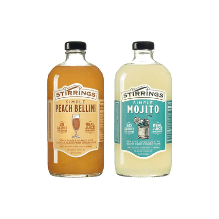 Stirrings Simple Peach Bellini & Simple Mojito Non-Alcoholic Cocktail Mix, Variety 2-Pack 25.4 fl. oz. (750ml) Bottles