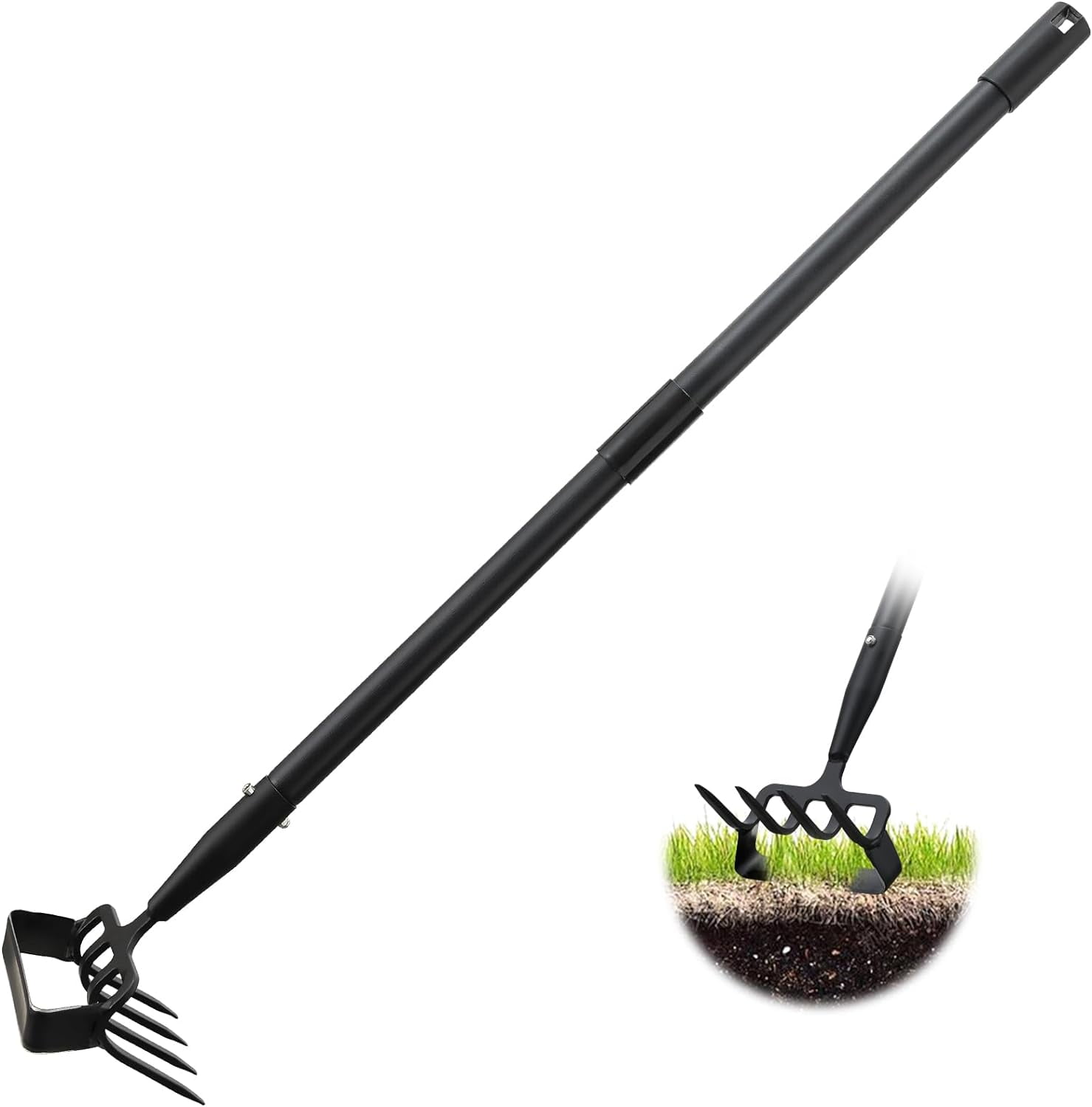 Stirrup Hoe and Cultivator, Heavy Duty Scuffle Garden Hoe with 73Inch Adjustable Handle for Weeding,Digging, Loosening Soil, Metal Garden Hula Hoe with Rake Tiller Cultivator