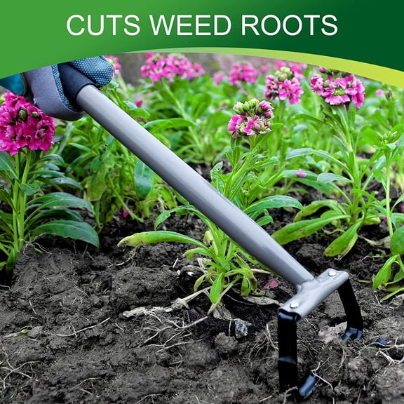 Stirrup Hoe Garden Tool, Hollow Trapezoid Weeding Tool with 14 Inch Scuffle Loop, Sharp Metal Hand Cultivator Rake for Lawn, Garden or Greenhouse, Durable Grass Scraper, Mini Gift, Grey