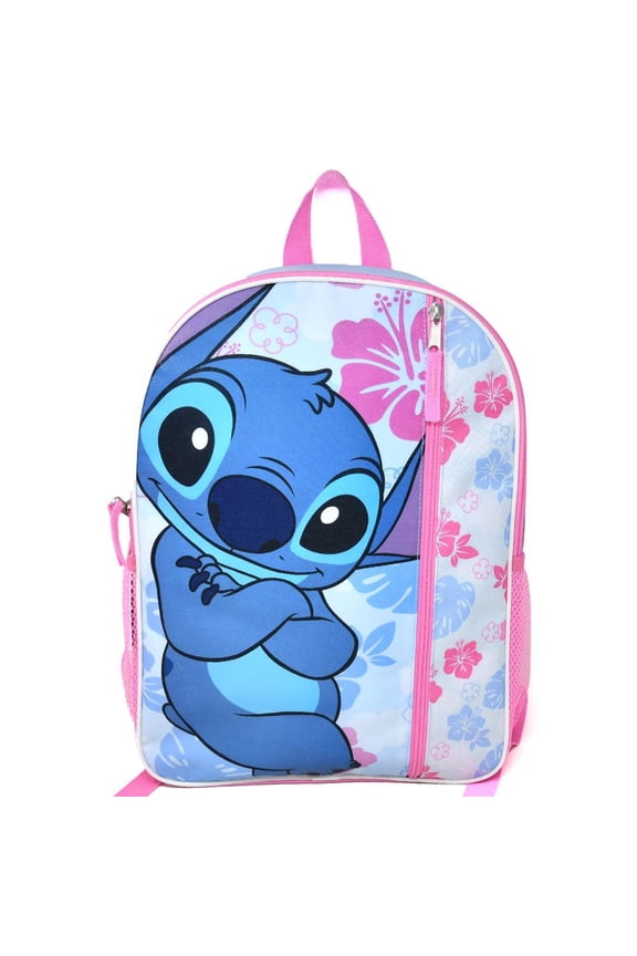 Fast Forward Disney Stitch Kids 16" Blue and Pink School Backpack with 1 Vertical Front Pocket for Girls