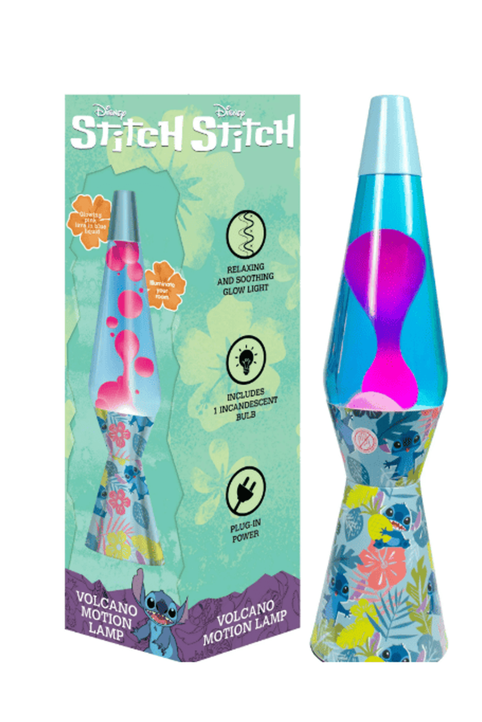 Stitch 16" Lava Volcano Lamp, Pink Wax in Liquid