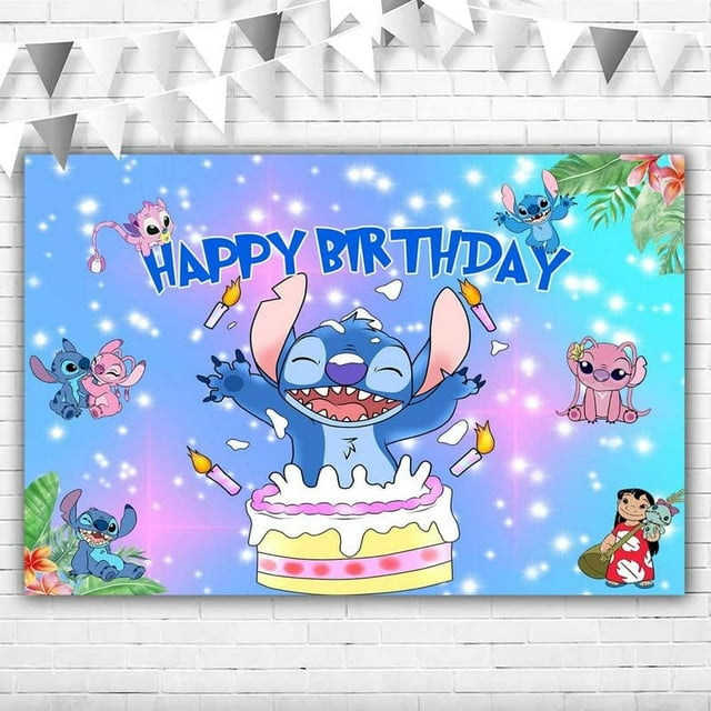 Stitch 1st Birthday Decorations Banner for Boy 5x3ft Happy Birthday