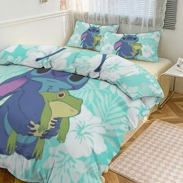 Stitch 3-Pcs Anime Bed Duvet Cover Set with 1 Cute Cartoon Duvet Cover + 2 Pillowcases,Cartoon Bedding Set Sheet Ultra Soft Microfiber Breathable Comforter Cover Sets 79"x90"