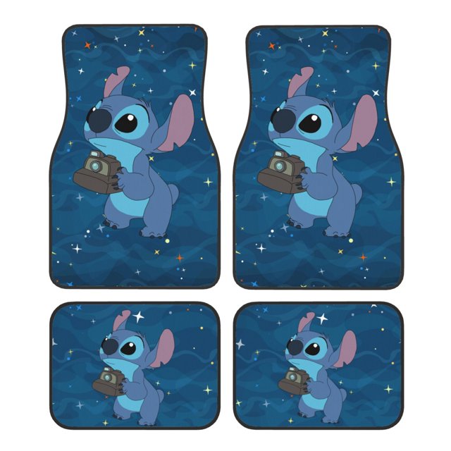 Stitch 4 Piece Car Floor Mats for Front & Rear Anime Cartoon AllSeason