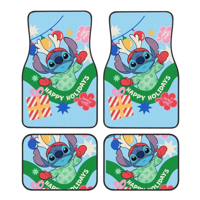 Stitch 4 Piece Car Floor Mats for Front & Rear Anime Cartoon AllSeason