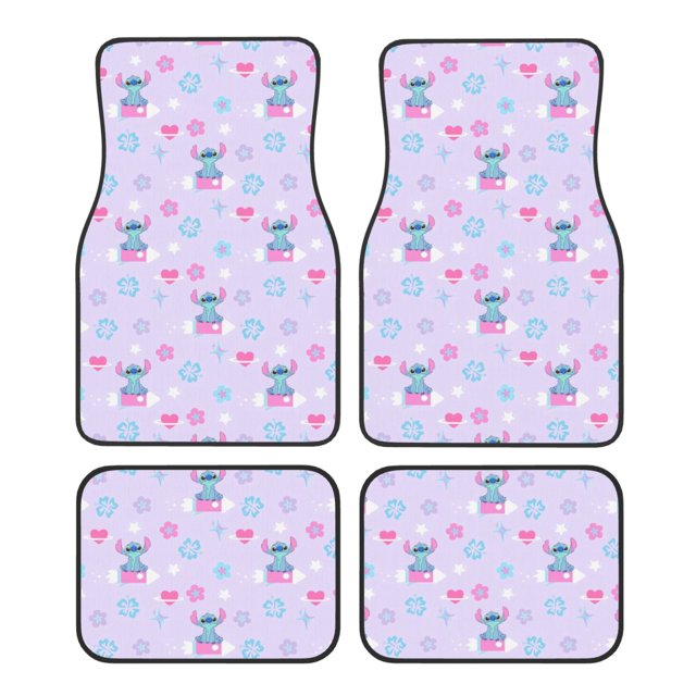 Stitch 4 Piece Car Floor Mats for Front & Rear Anime Cartoon AllSeason