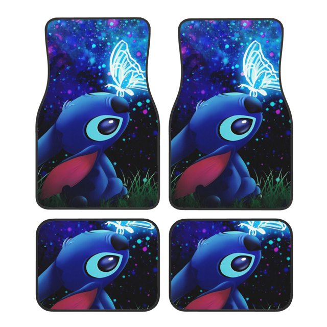 Stitch 4 Piece Car Floor Mats for Front & Rear Anime Cartoon AllSeason