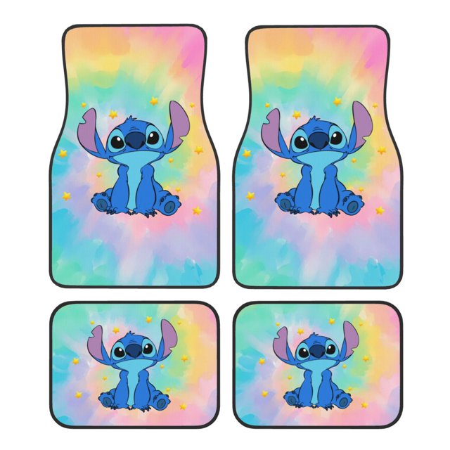 Stitch 4 Piece Car Floor Mats for Front & Rear Anime Cartoon AllSeason