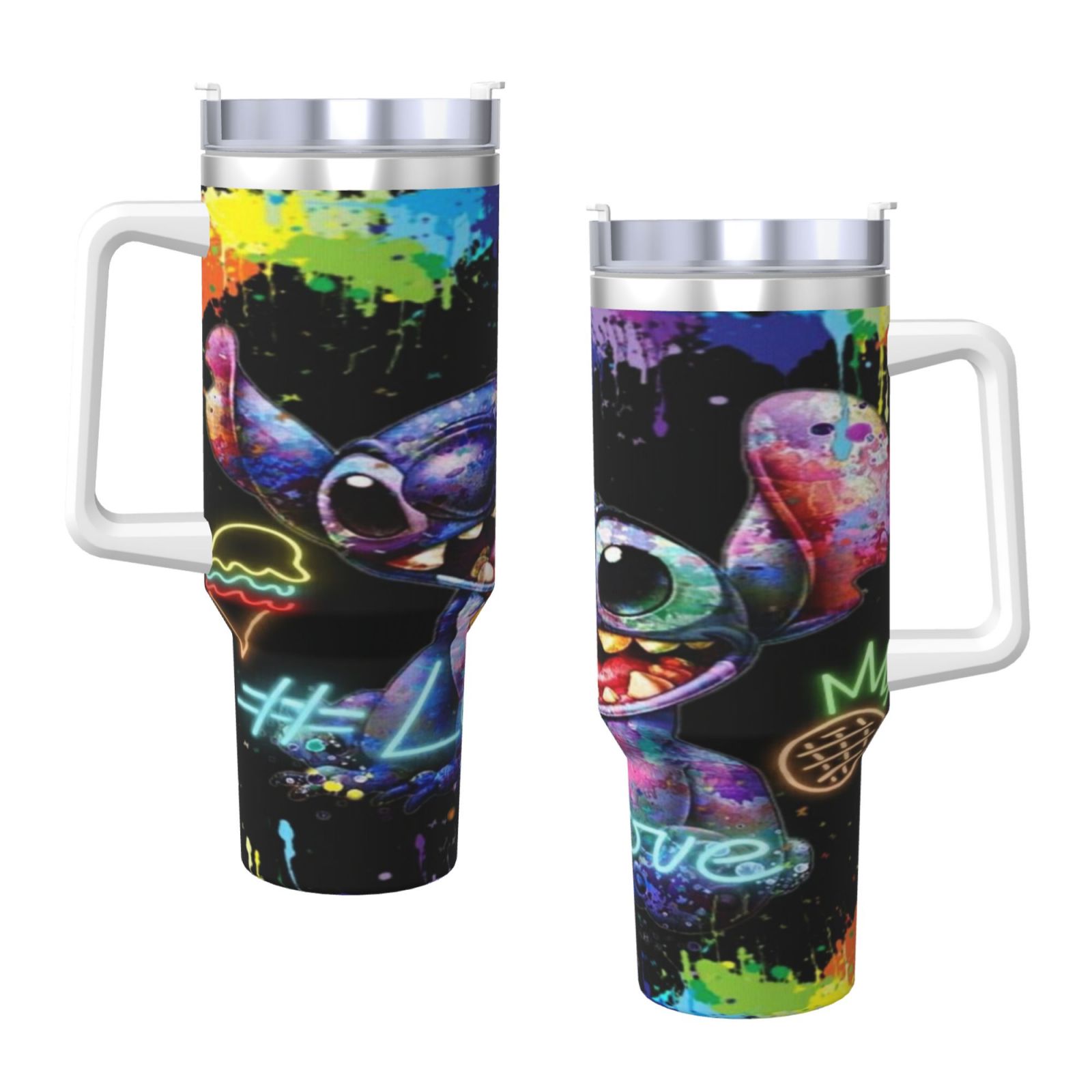 Stitch 40 Oz Tumbler With Handle And Straw Double Wall Stainless Steel