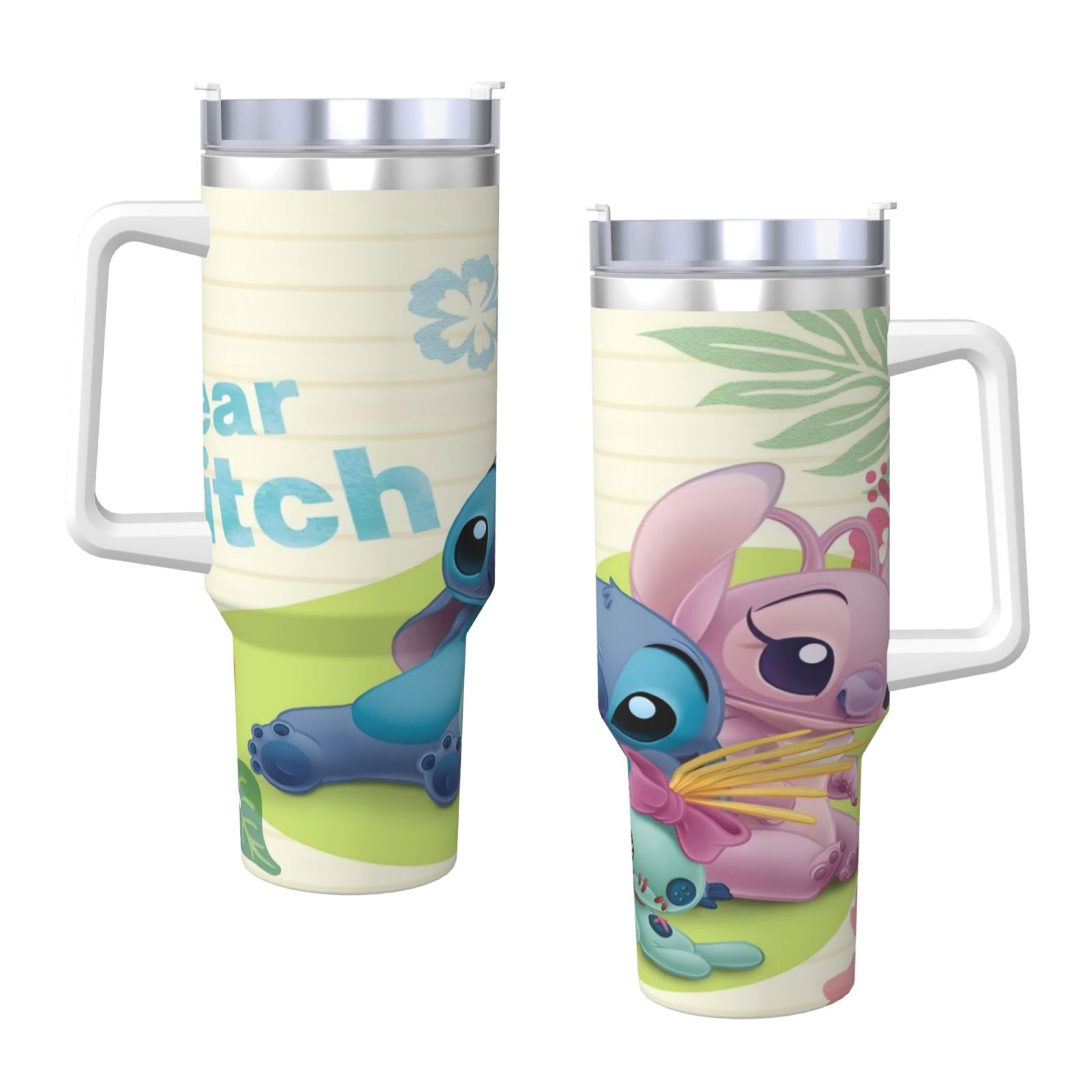 Stitch 40 Oz Tumbler With Handle And Straw Double Wall Stainless Steel