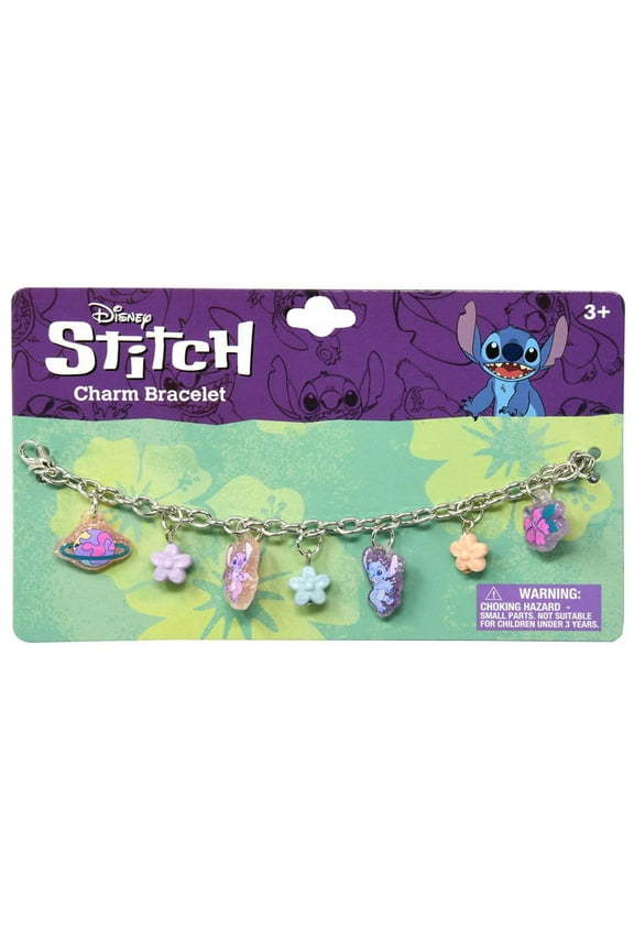 Stitch 7" Charm Bracelet on Card with 4 Glitter charms and 3 beads on Card