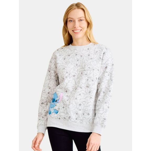 Stitch Allover Graphic Fleece Pullover Sweatshirt with Long Sleeves, Women's