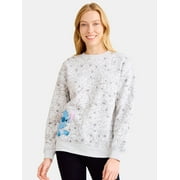 Stitch Allover Graphic Fleece Pullover Sweatshirt with Long Sleeves, Womens