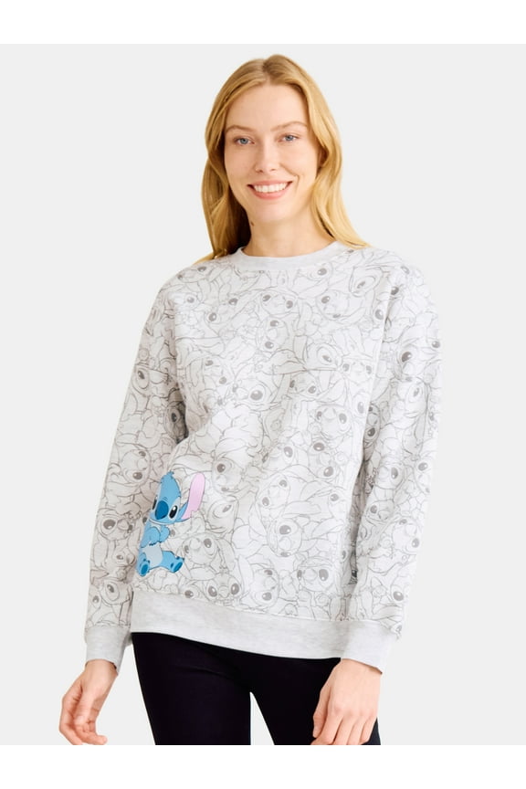 Stitch Allover Graphic Fleece Pullover Sweatshirt with Long Sleeves, Women's