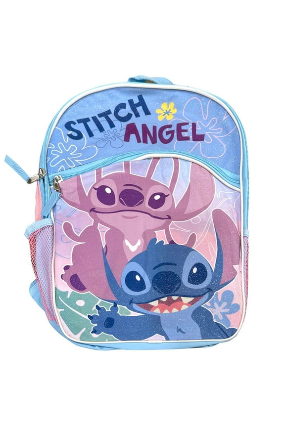 Stitch & Angel 16" Backpack with 1 front pocket With 2 Mesh Side Pockets
