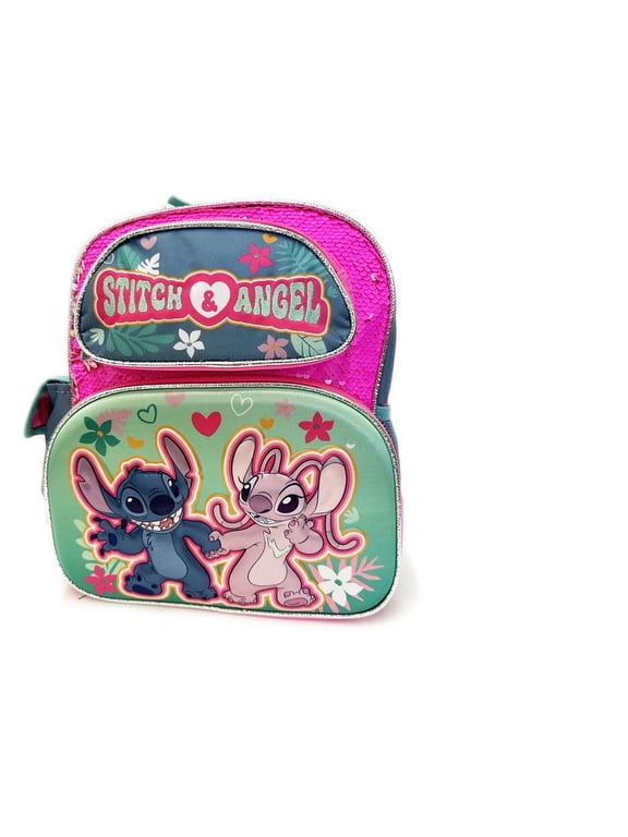 Stitch & Angel 3D Moldled Magic Sequins 12" Meddium Toddler Backpack