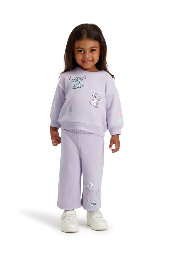 Stitch & Angel Baby Girl 2 Piece Embroidered Sweat Set, Sizes 0-24 Months