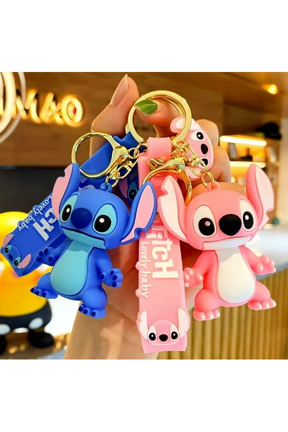 Stitch Angel Figures Keychain Keyring with Strap 2.5" tall, 2 count