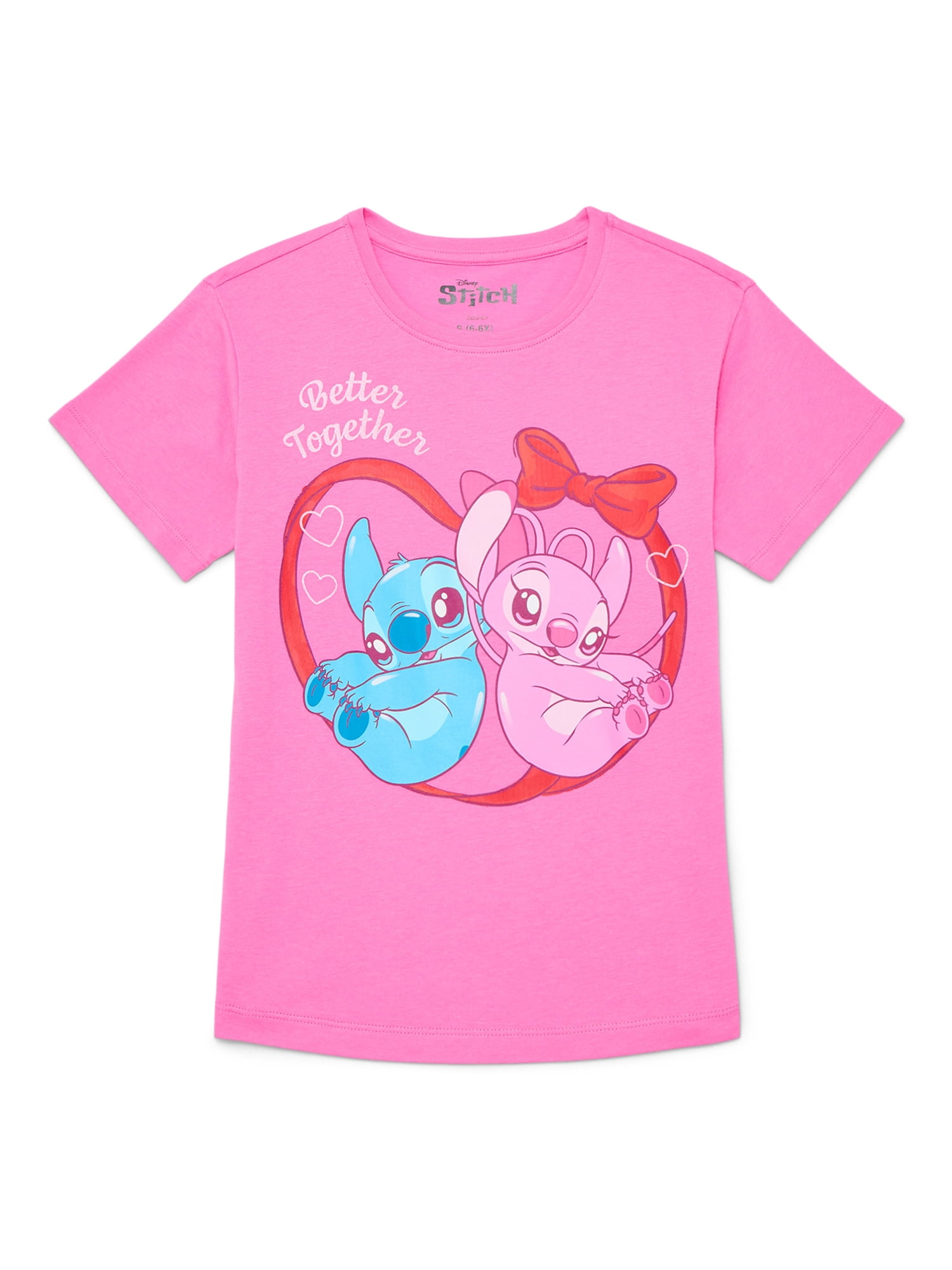 Stitch & Angel Girls Valentine's Day Graphic Tee, Sizes 4-16