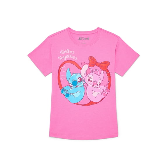 Stitch & Angel Girls Valentine's Day Graphic Tee, Sizes 4-16