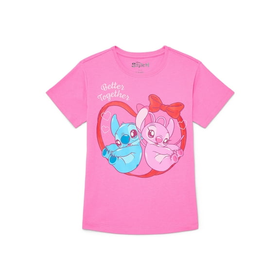 Stitch & Angel Girls Valentine's Day Graphic Tee, Sizes 4-16