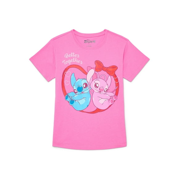 Stitch & Angel Girls Valentine's Day Graphic Tee, Sizes 4-16
