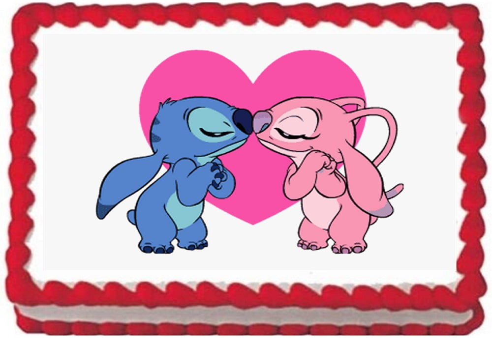 Stitch Angel Love Image Edible Cake Topper Frosting Sheet