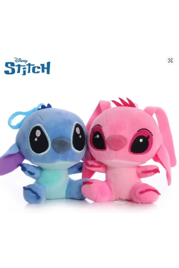 Stitch & Angel Plush Keychain Set – 2-Pack Backpack Clips 12cm Cute Soft Mini Stuffed Toys