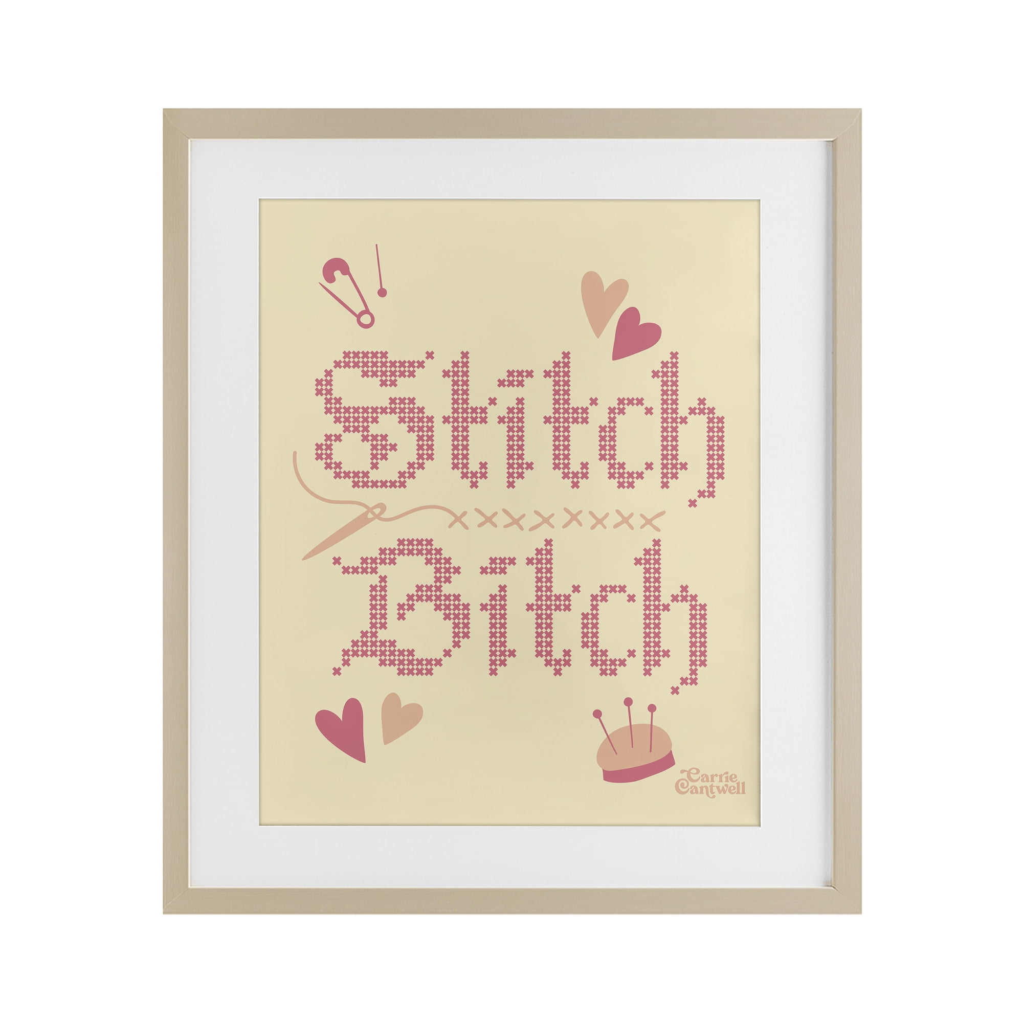 Stitch B*tch Embroidery Craft Birch Framed Print Under Glass, design by Carrie Cantwell