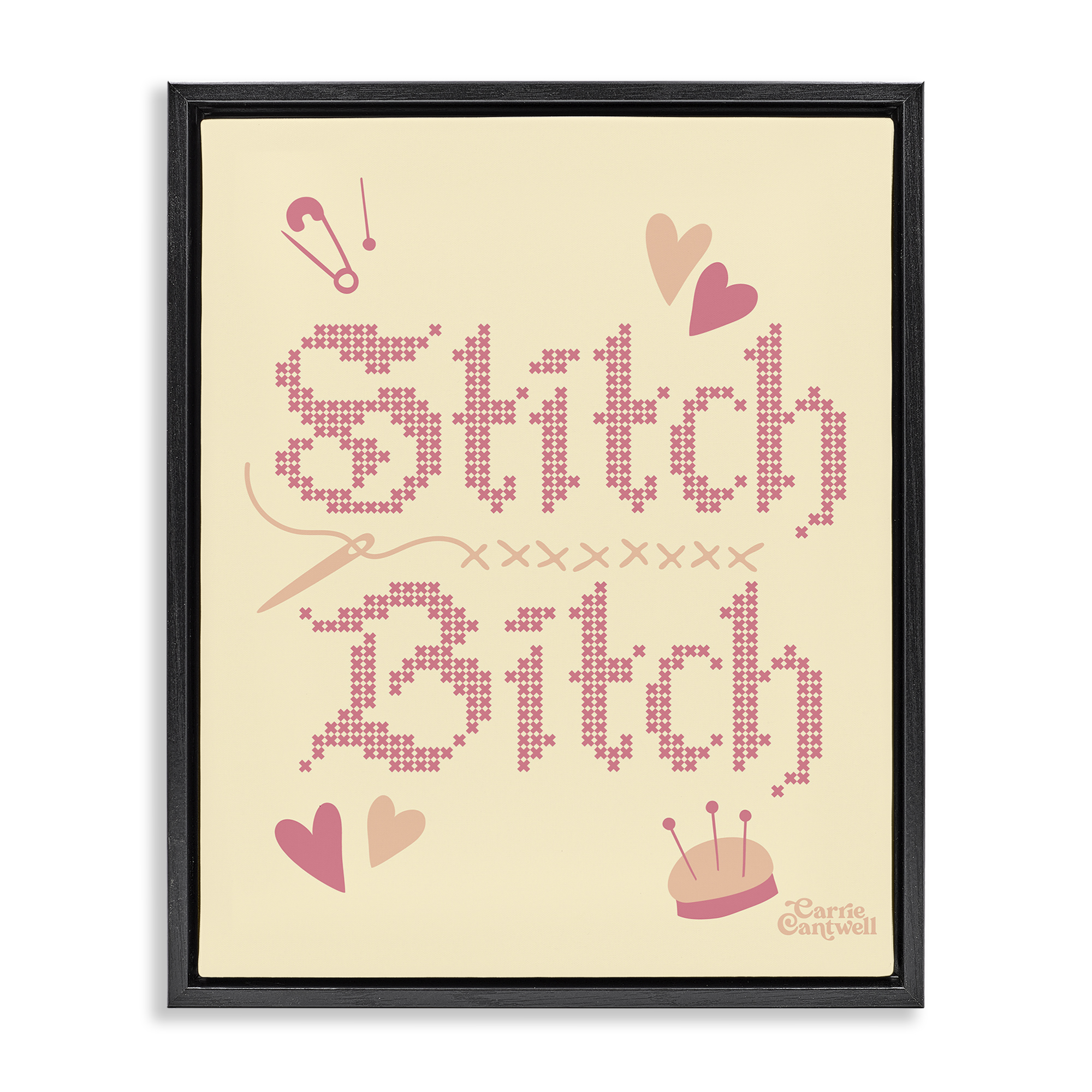 Stitch B*tch Embroidery Craft Black Framed Floater Canvas Wall Art, design by Carrie Cantwell