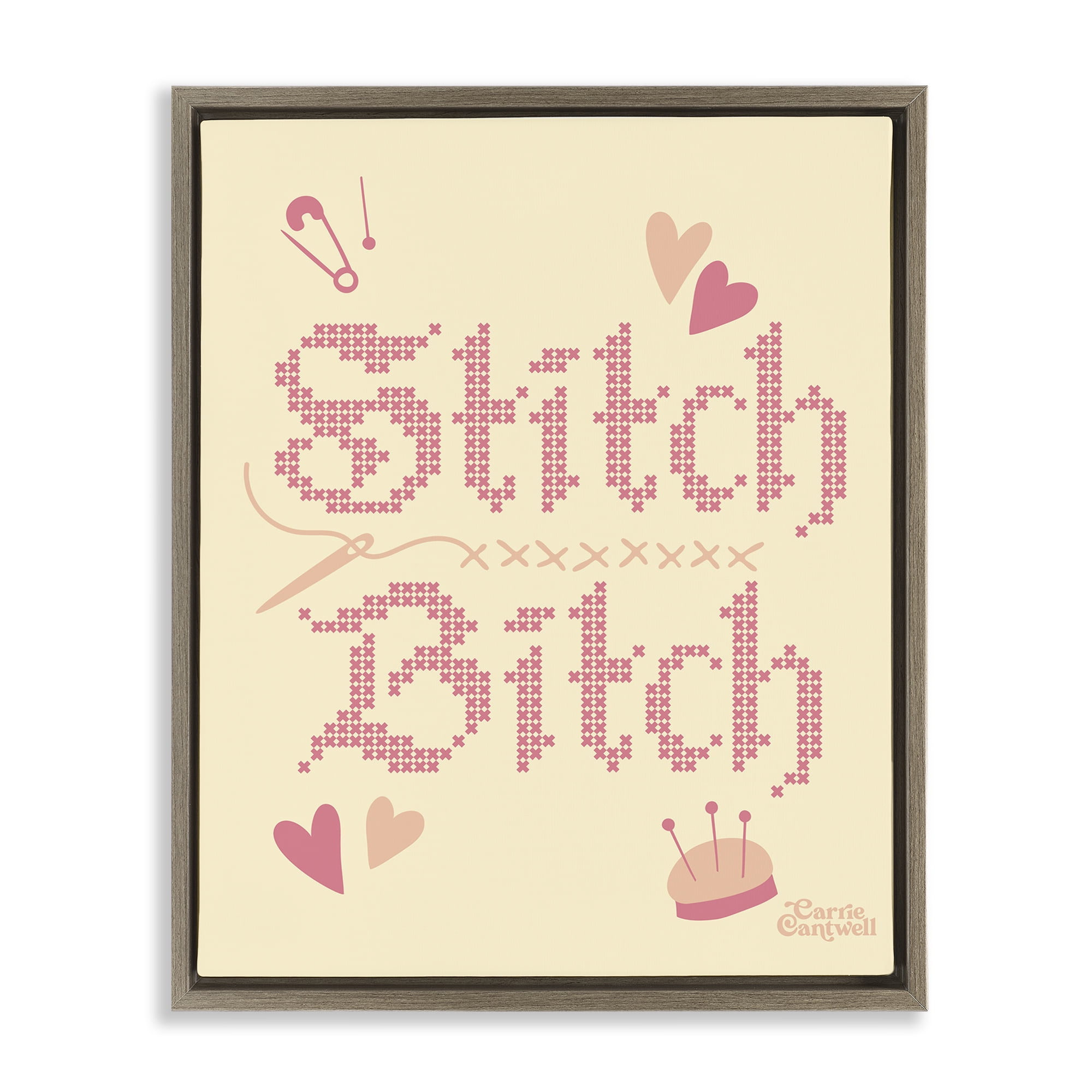 Stitch B*tch Embroidery Craft Brown Framed Floater Canvas Wall Art, design by Carrie Cantwell