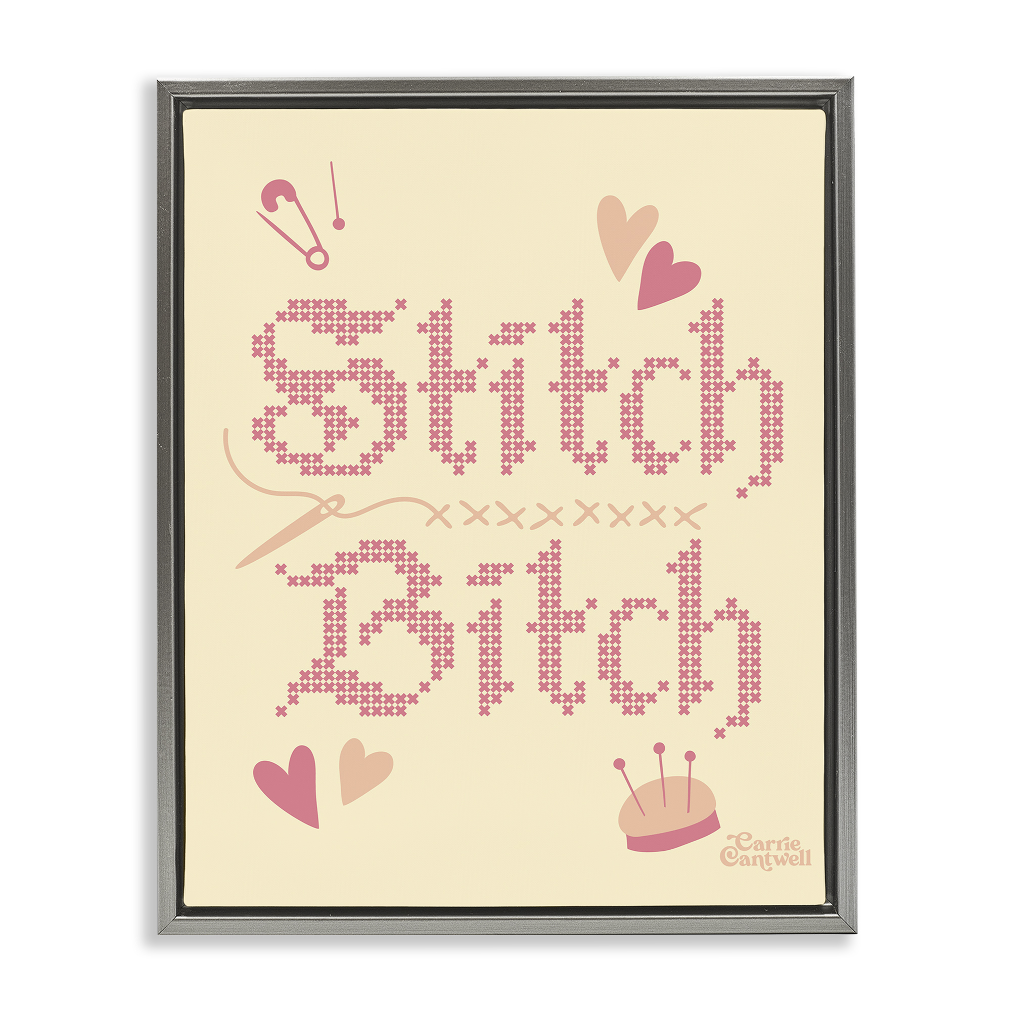 Stitch B*tch Embroidery Craft Gray Framed Floater Canvas Wall Art, design by Carrie Cantwell