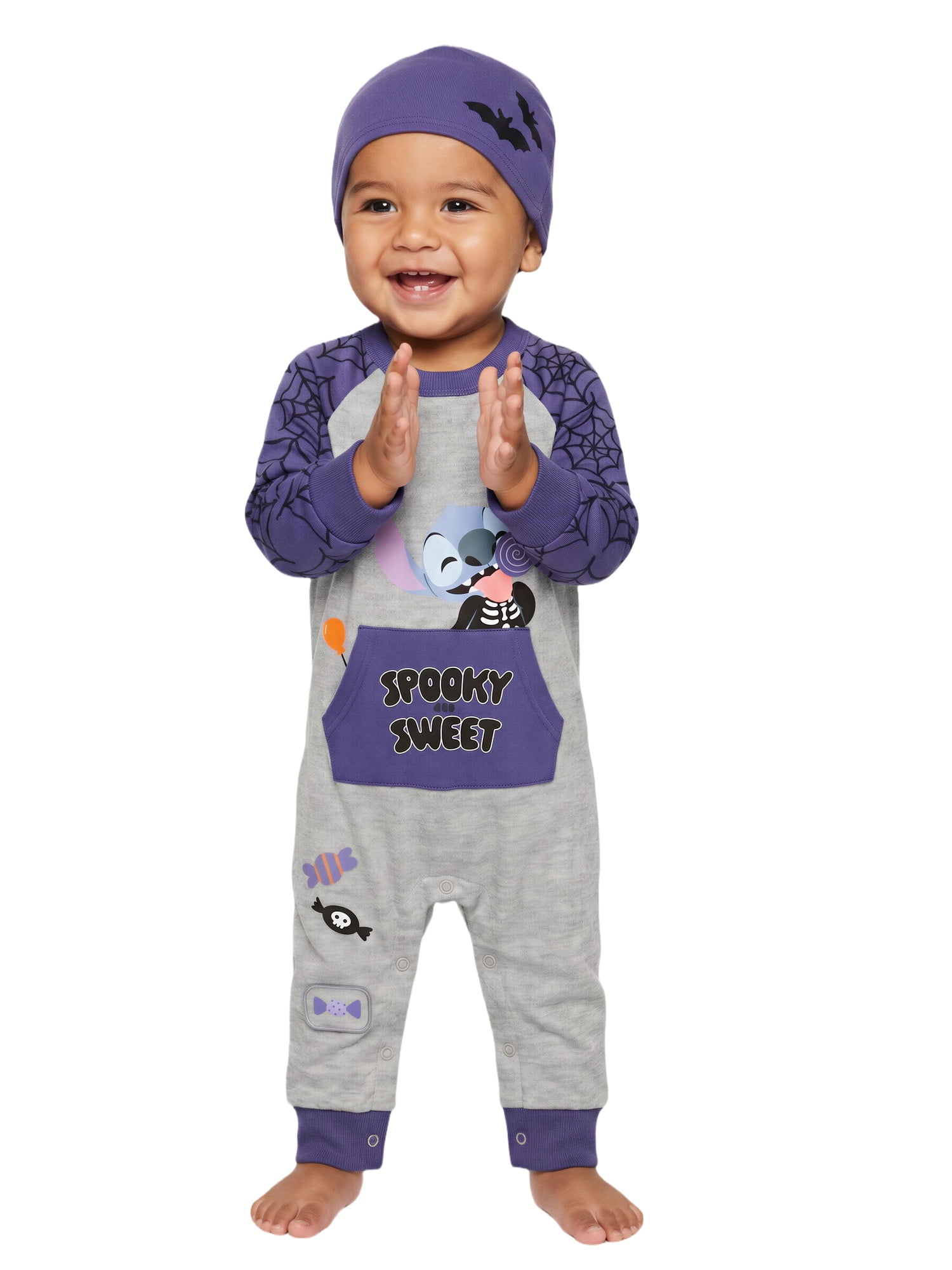 Stitch Baby Boy Long Sleeve Coverall & Hat, Sizes 0-24 Months